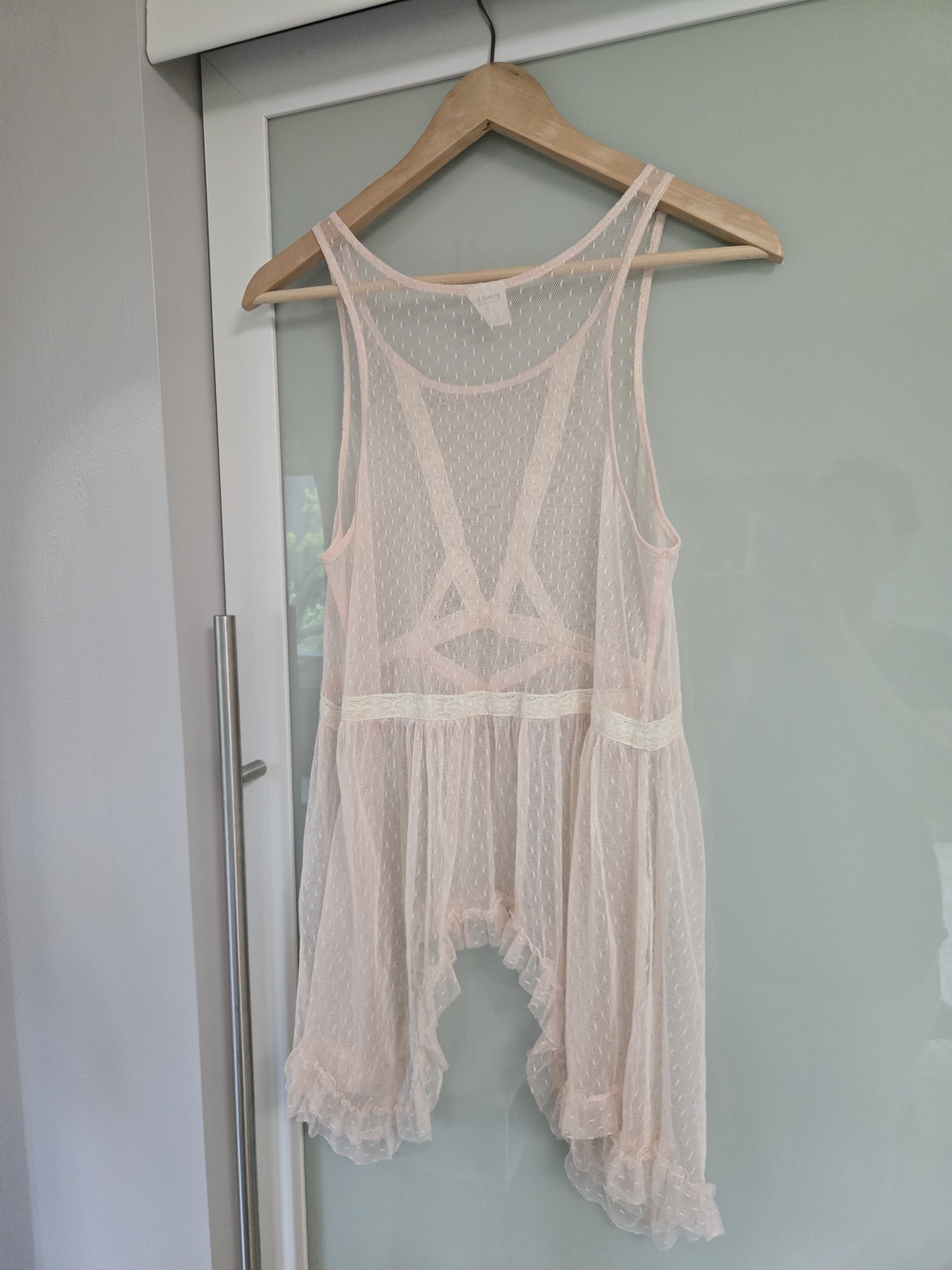 Intimately Free People Sheer Ruffled Tank Nightdress In Pale Pink Size Medium - Picture 5 of 5
